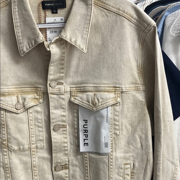 Purple Brand Men's Distressed Tan Denim Trucker Jacket - Picture 5 of 10